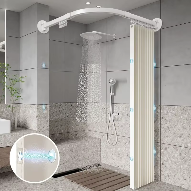 Kit complet rideau de douche courbé pour salle de bain
