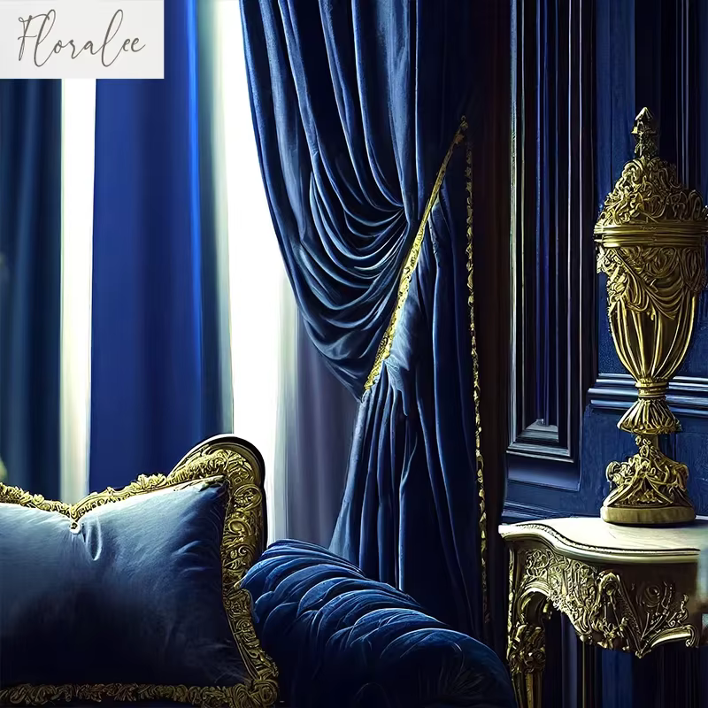 Rideaux de luxe en velours bleu haut de gamme