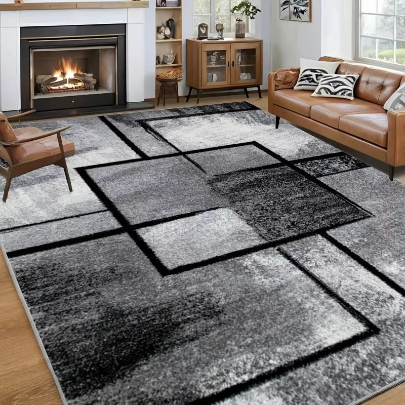 VIKAMA Tapis carré géométrique moderne gris et noir