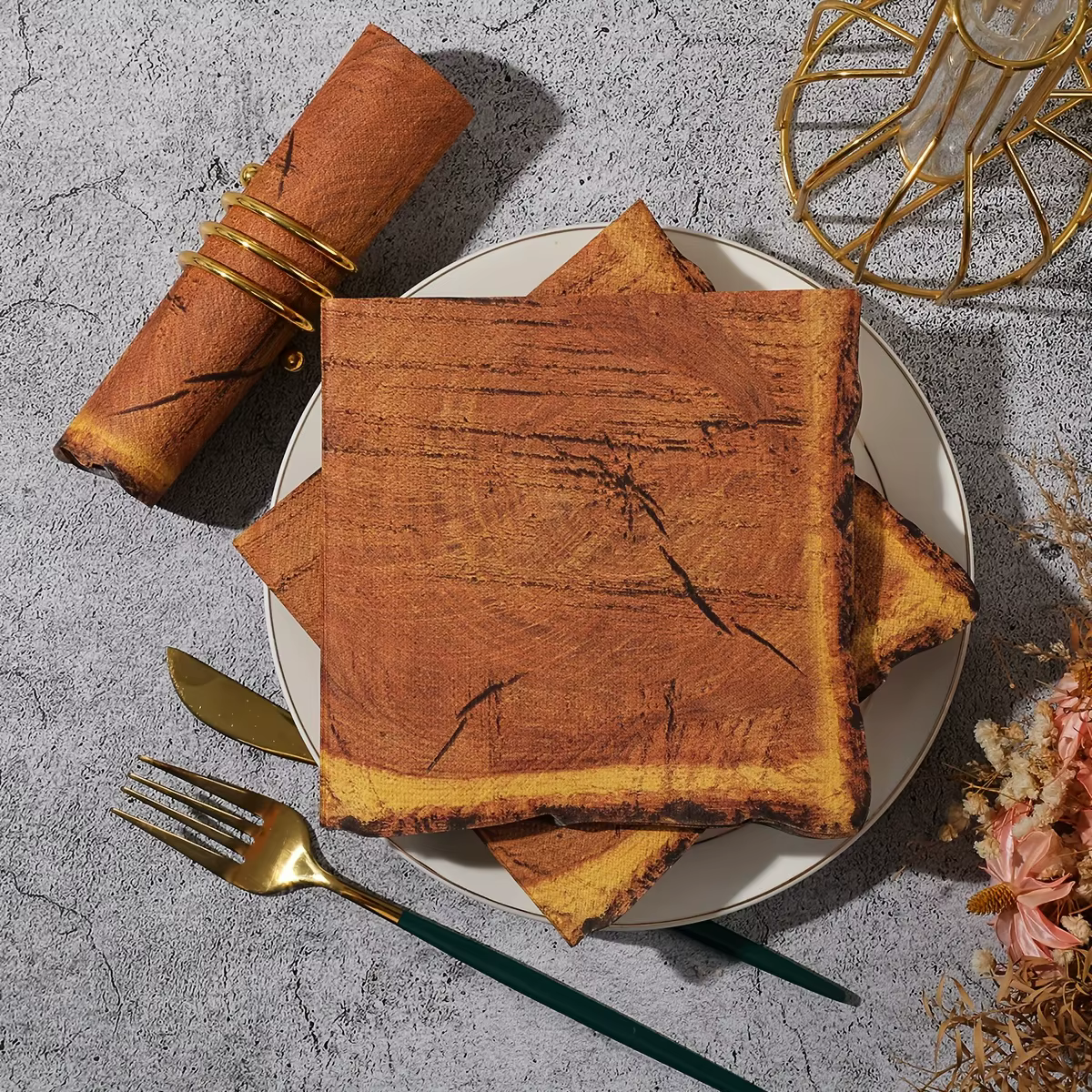 20 serviettes en papier imprimées motif grain de bois