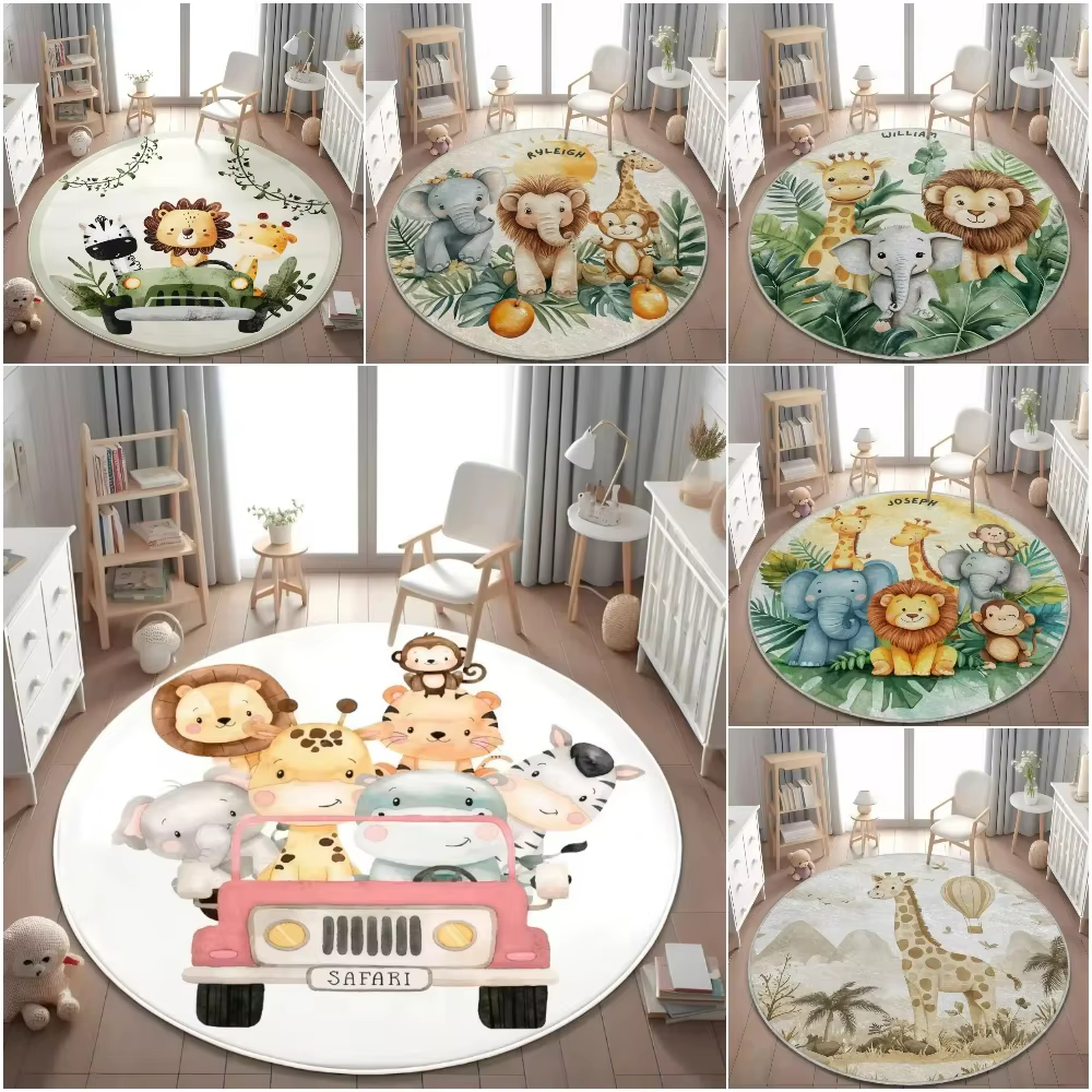 Tapis rond Animal Jungle Safari pour enfants
