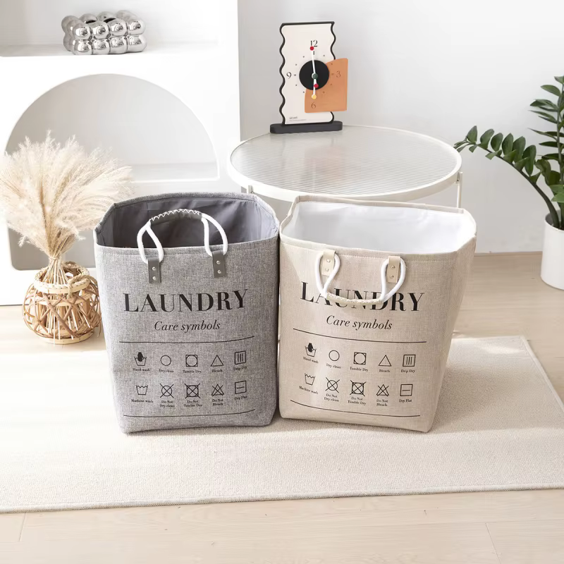Panier à linge pliable en coton et lin
