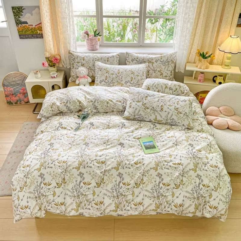 Parure de lit 100 % coton avec 2 taies d'oreiller et 1 drap