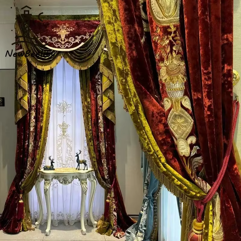 Rideaux européens de luxe pour salon chambre velours broderie