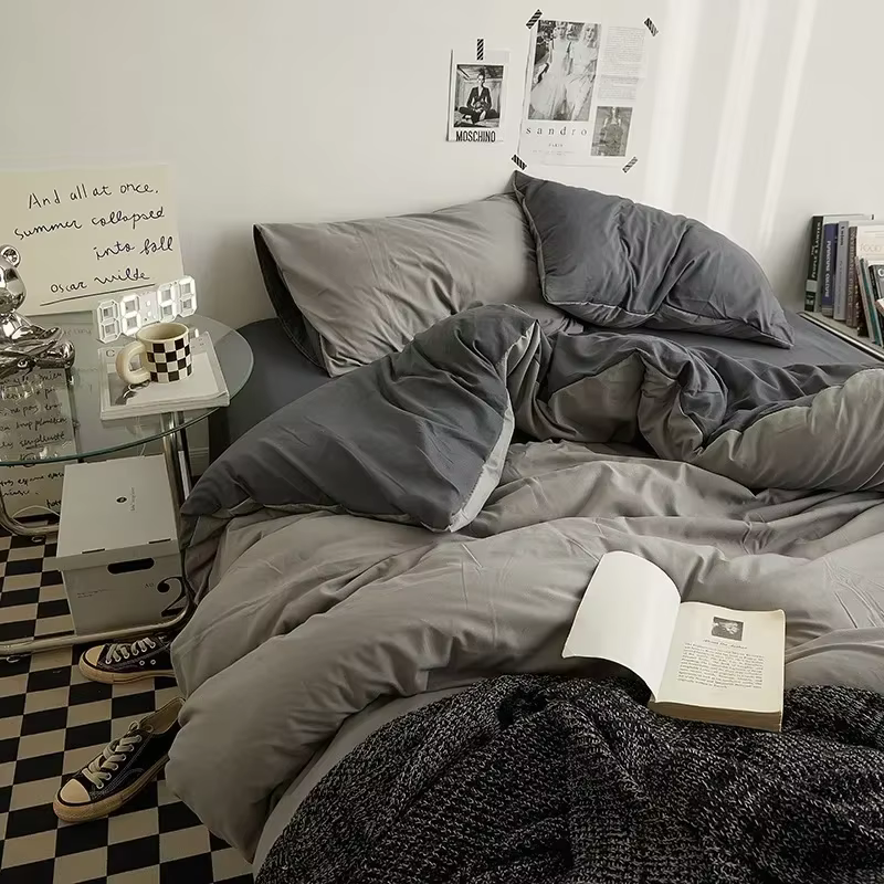 Literie en coton Double lavé de couleur unie de haute qualité
