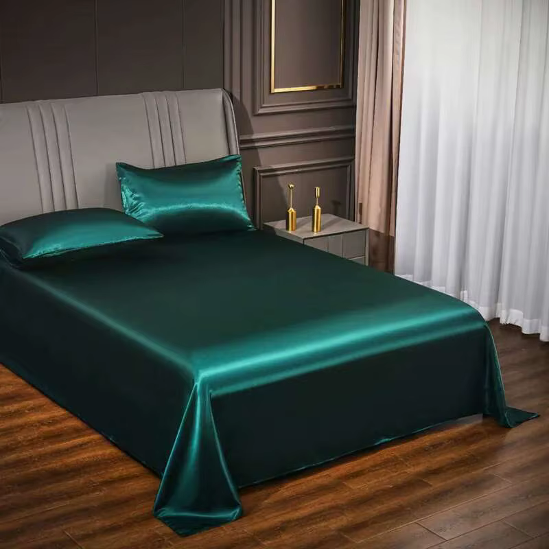 Draps de lit d'été en satin de soie – Drap plat uni