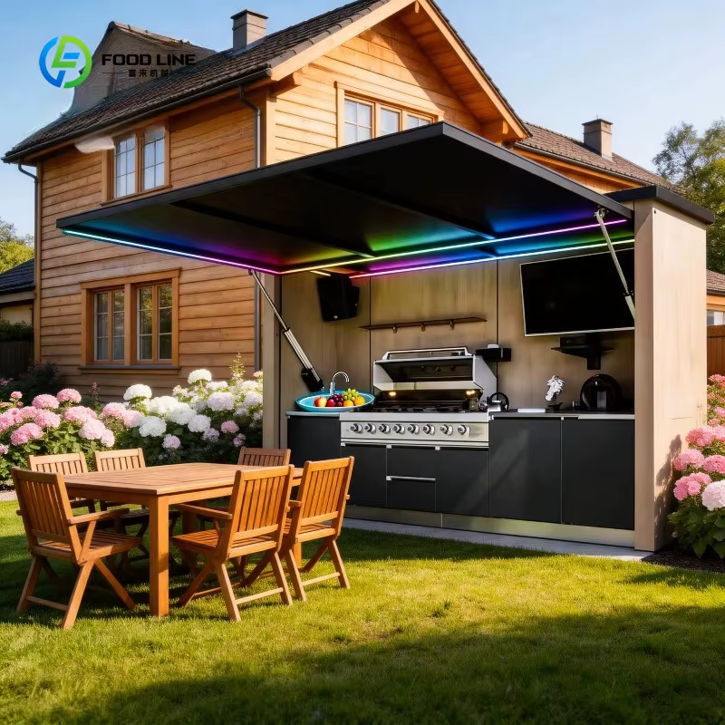 Abri de jardin de luxe résistant aux intempéries avec barbecue et bar intégrés