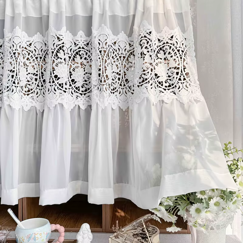 Rideau court en dentelle brodée de fleurs exquises de Style français