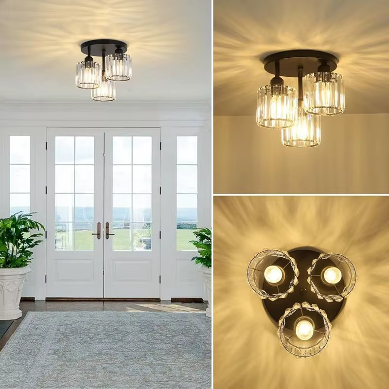 Plafonnier en cristal lampe moderne cuisine noire avec abat-jour Transparent couloir salle à manger entrée chambre