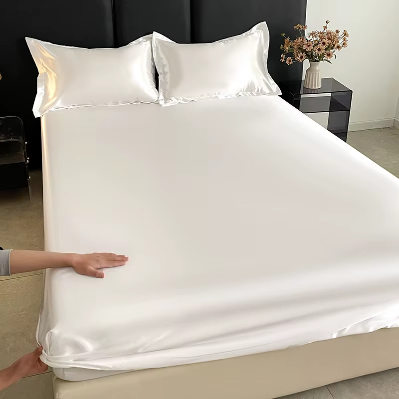 Drap-housse en satin uni tendance avec bande élastique pour matelas en rayonne