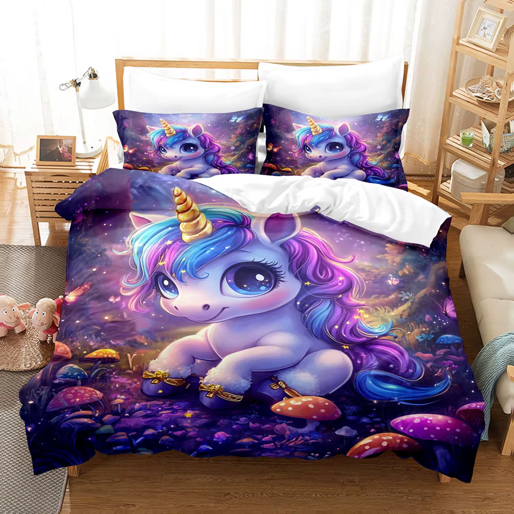 Parure de lit dessin animé licorne arc-en-ciel