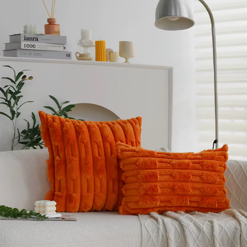 CANIRICA housse de coussin Coussion peluche Orange Super doux 30x50 cm hiver essentiel pour salon canapé chambre maison taie d'oreiller