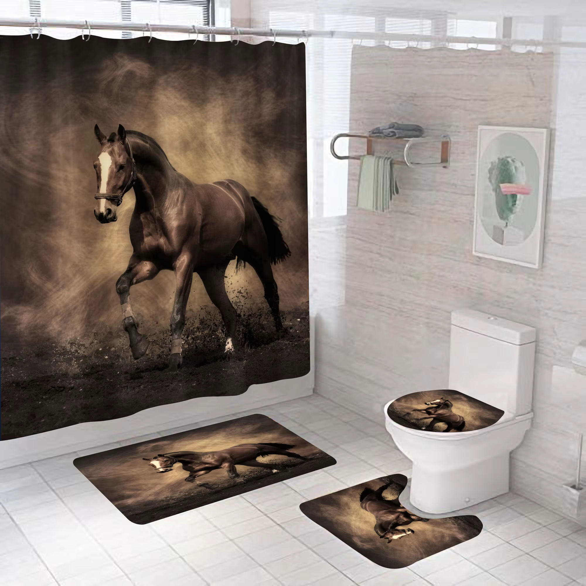Ensemble de rideaux de douche en tissu polyester imperméable