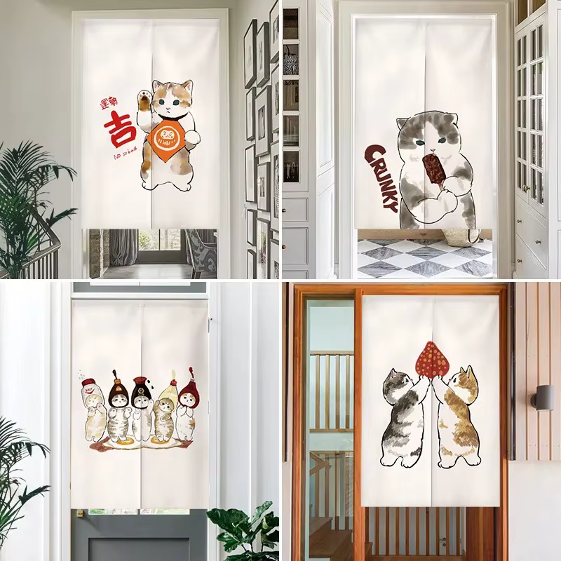 Rideau Noren en lin VIKAMA motif chat de dessin animé