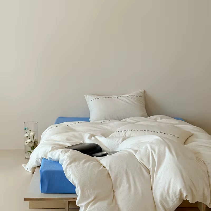 Parure de lit 100 % coton double épaisseur en gaze avec drap-housse