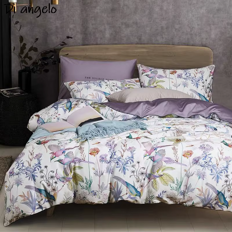 Parure de lit en coton égyptien avec impression numérique oiseau fleur