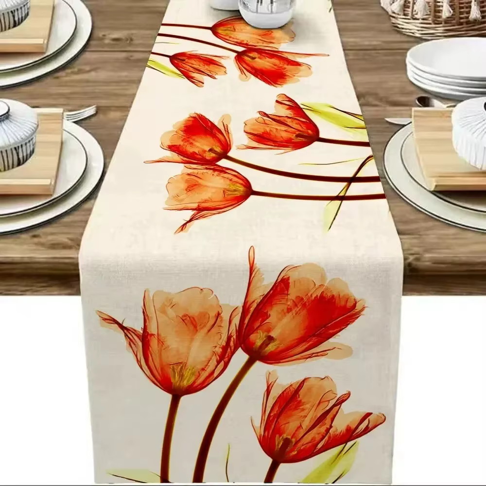 Chemin de table en lin tulipe de style ferme rustique