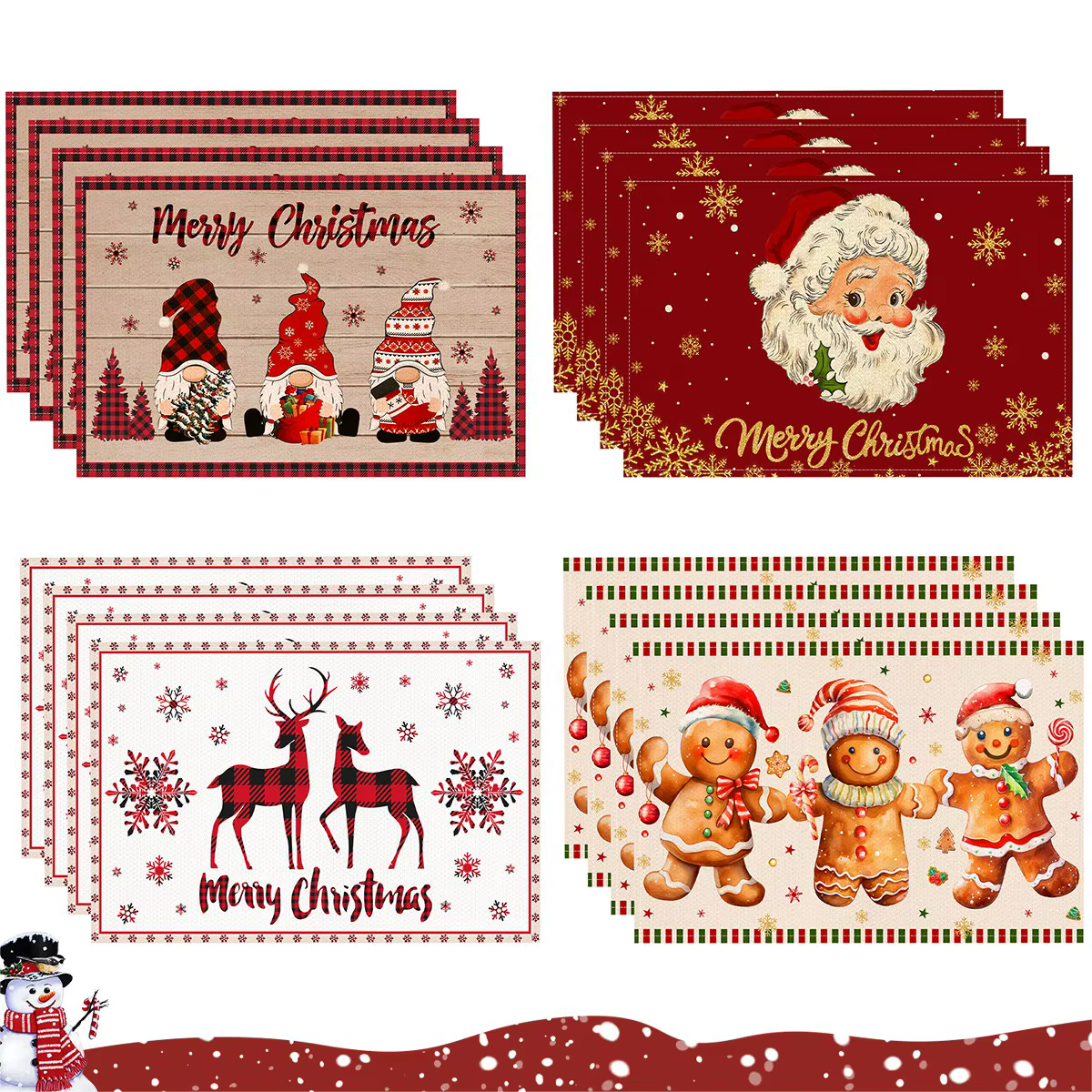 1/4 pièces napperons de noël en lin imprimé père