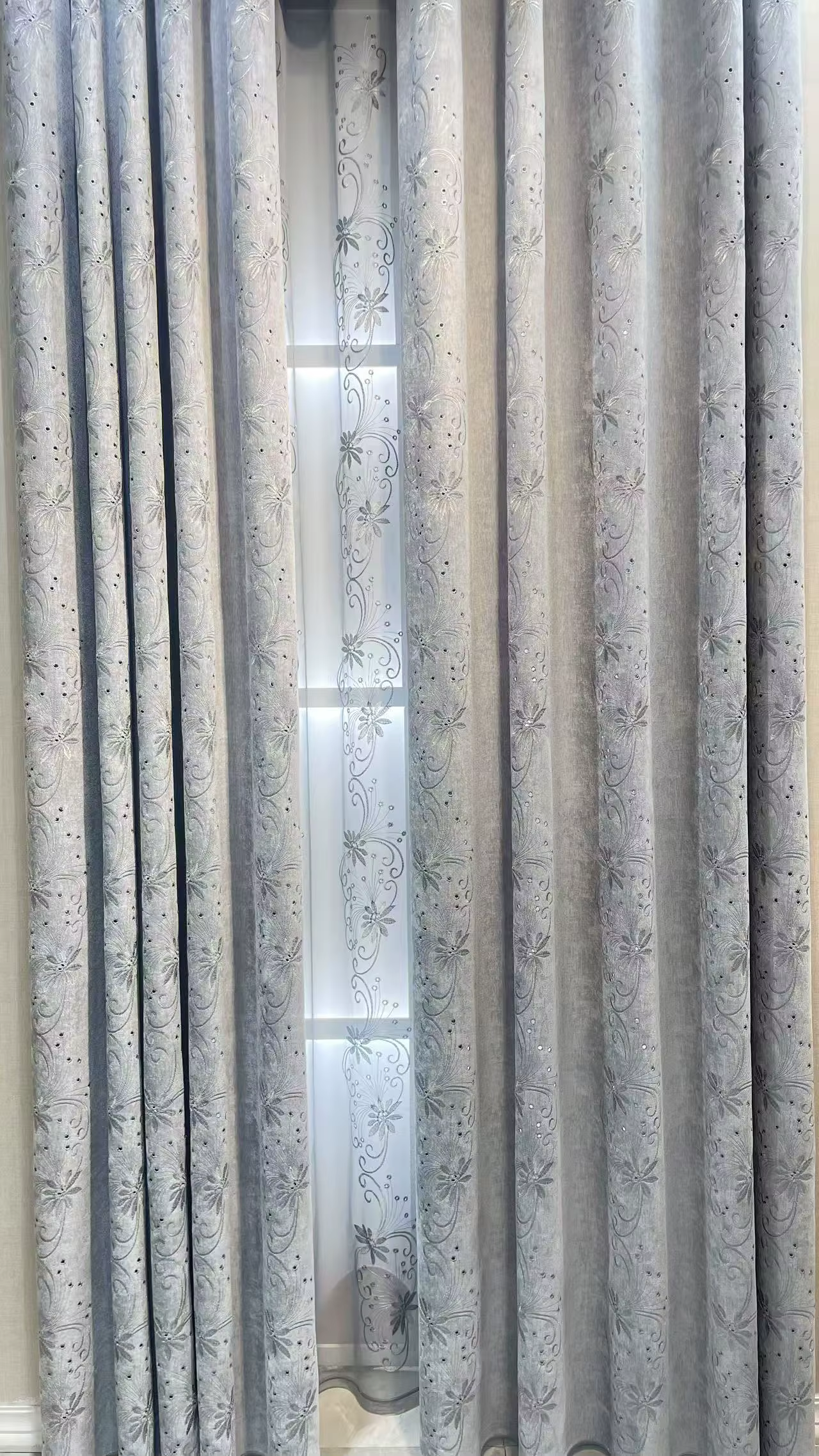 HQYQJJHYR Style européen haute qualité Beige rideaux brodés pour salon étude luxe gris
