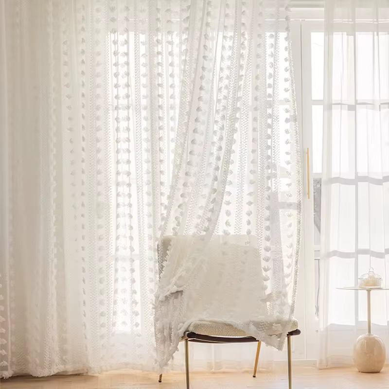 1/2 pièces Rideau en gaze blanc à pois français