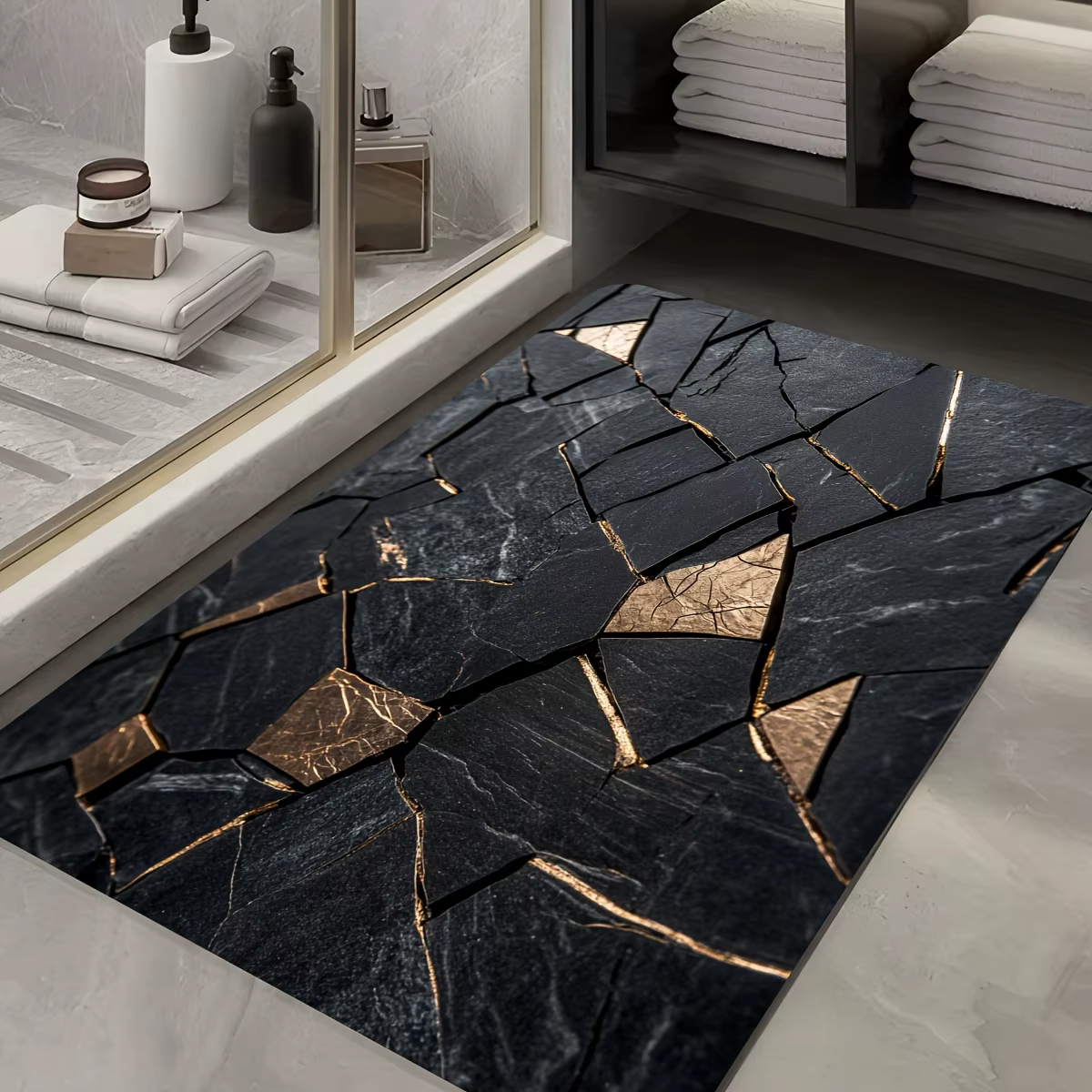 Tapis extérieur intérieur en marbre noir doré