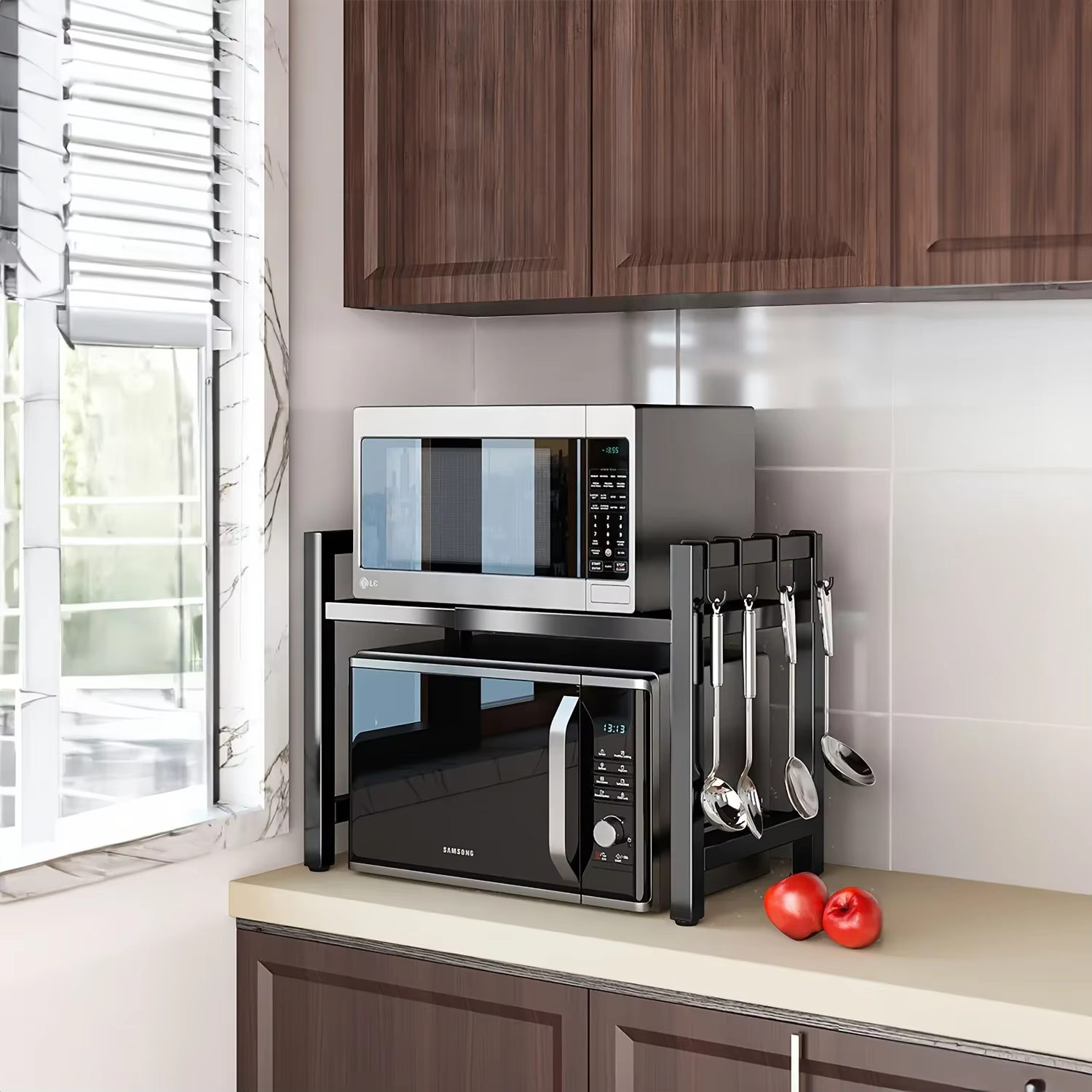 Étagère de rangement extensible pour micro-ondes en acier au carbone épaissi