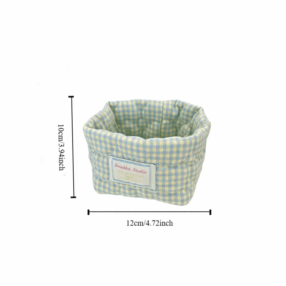 Panier de rangement en tissu à carreaux et rayures