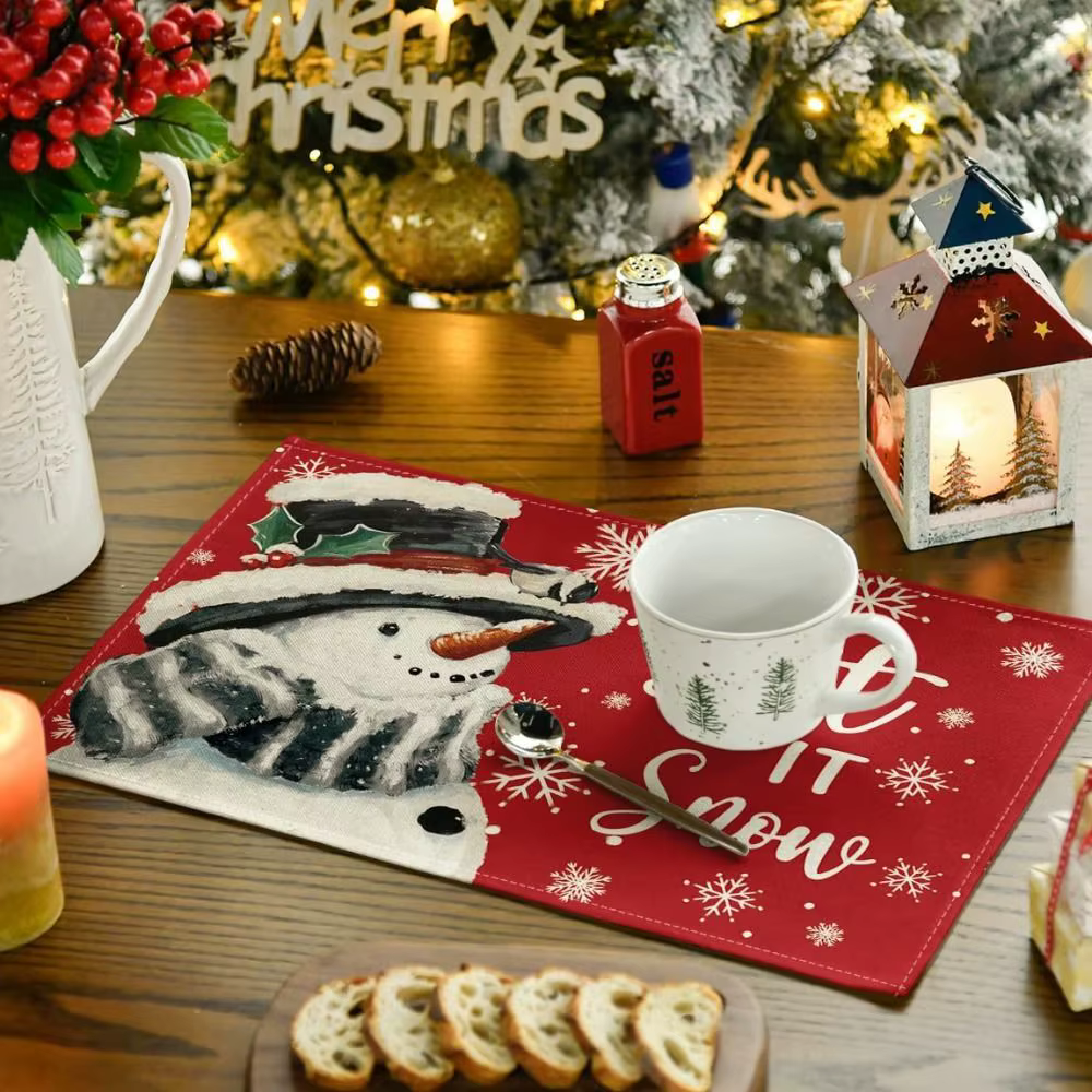 Set de table de Noël en lin anti-taches