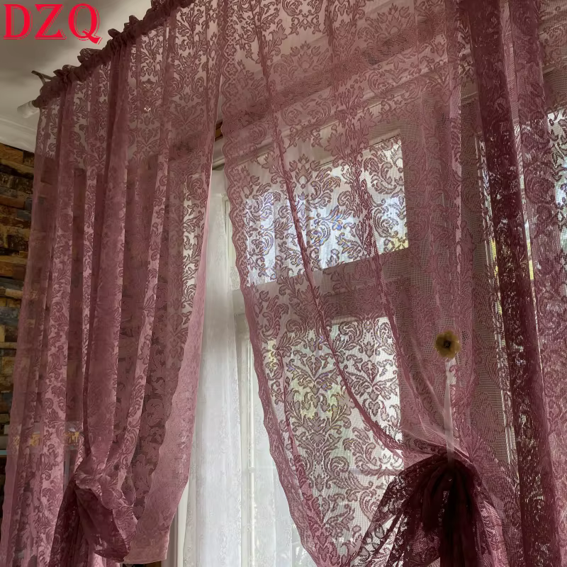 Rideaux de porte élégants en dentelle creuse violette