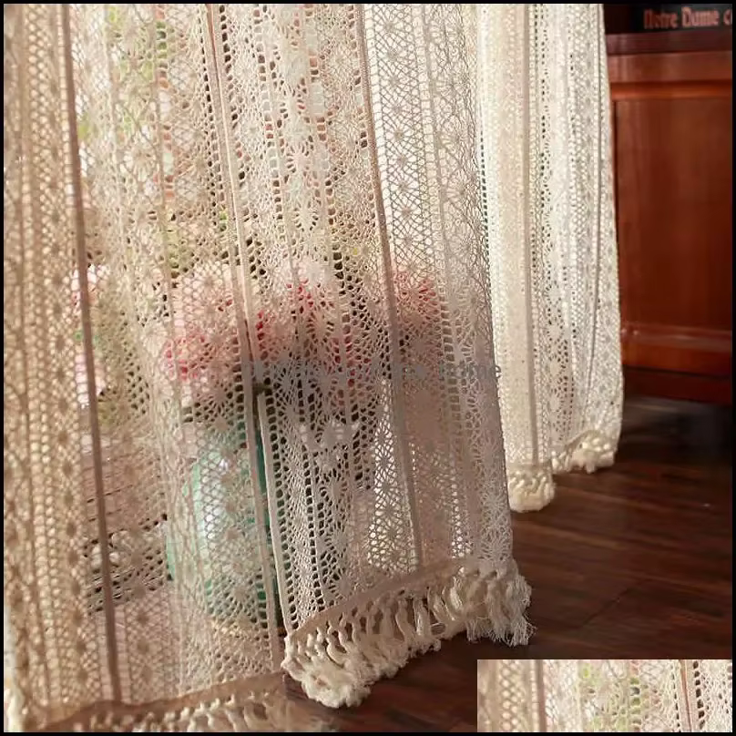 Rideau fenêtre maison américain rétro crochet creux préparé pour salon chambre balcon transtant