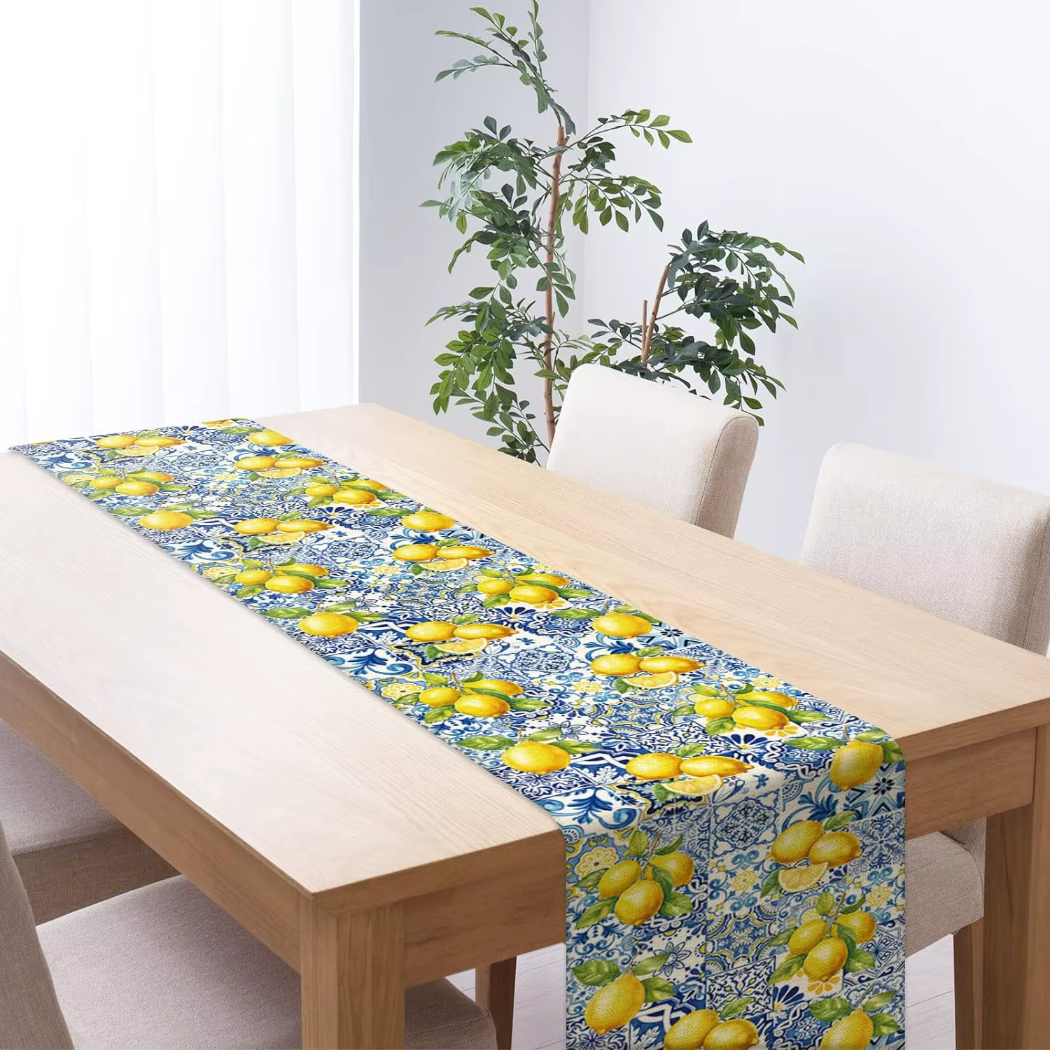 Chemin de Table en lin avec carreaux de citron d'été