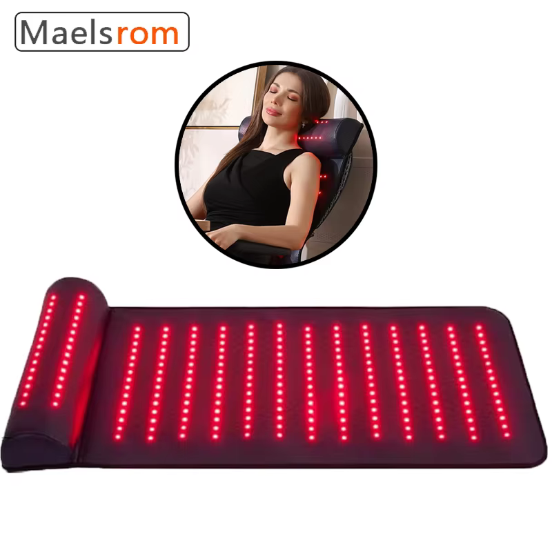 Tapis de massage thérapeutique à la lumière rouge avec soutien du cou 3D et chaleur infrarouge lointain – Soulagement professionnel de la douleur pour la maison et le spa.