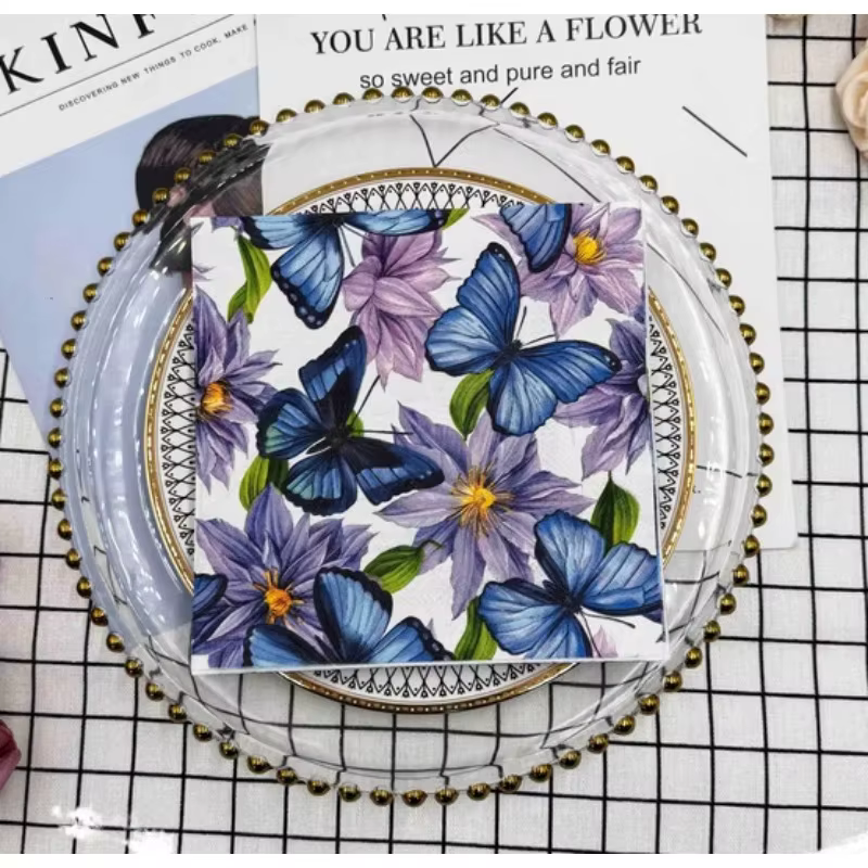 10/20pcs 33cm 2-Ply Oil Painting Butterfly Flower Printed Napkins Party Color Paper Cup