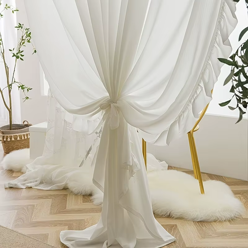 Rideaux en Tulle à volants Vintage blancs