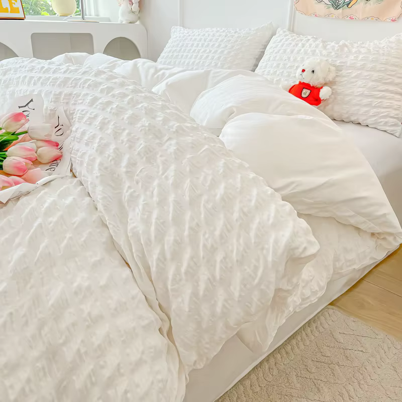 Ensemble de housse de couette seersucker blanc 3 pièces (1 *