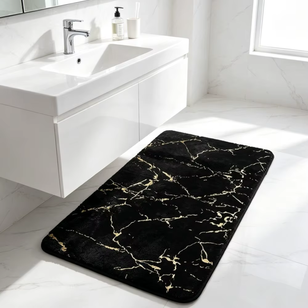 Tapis de bain antidérapants en marbre noir et or