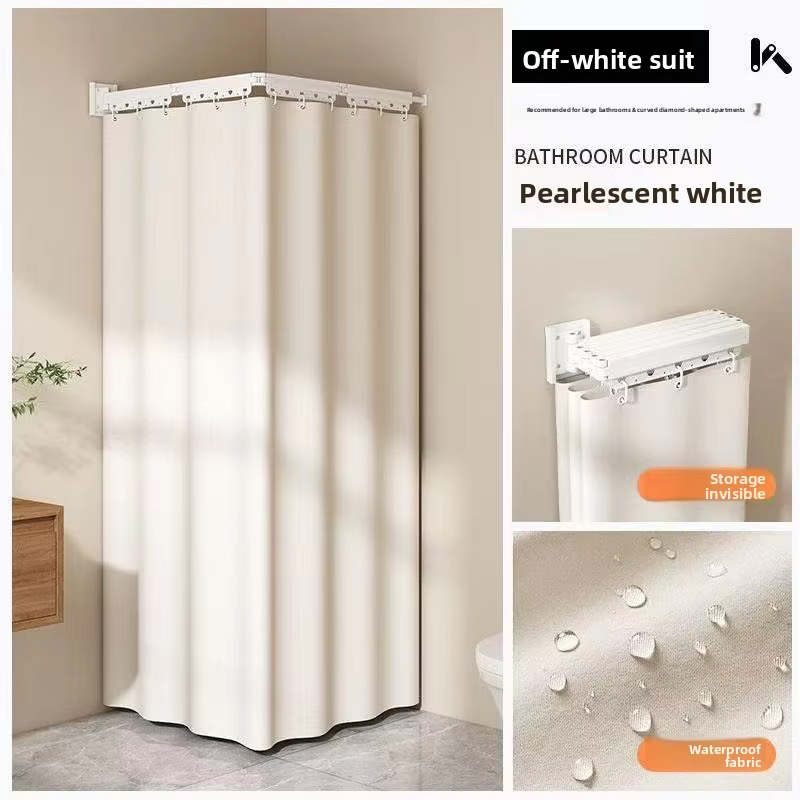 Barre de rideau de douche pliable et imperméable. Pas de perçage requis pour la cloison de salle de bain. Peut être