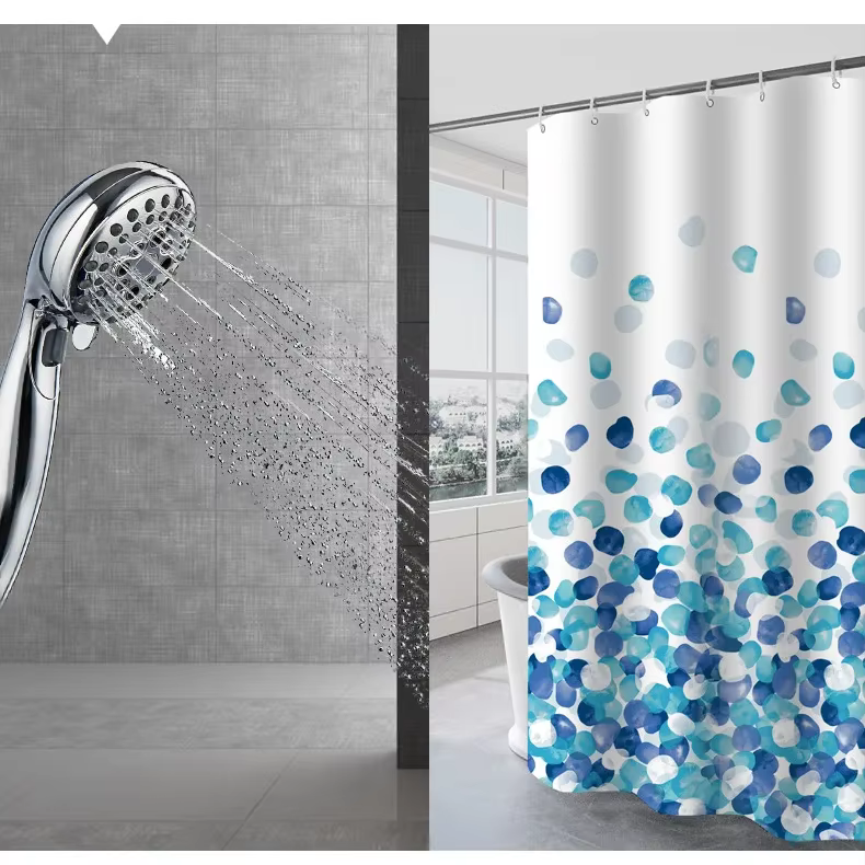 Rideaux de douche 180 cm bleu et blanc à imprimé floral pour salle de bain