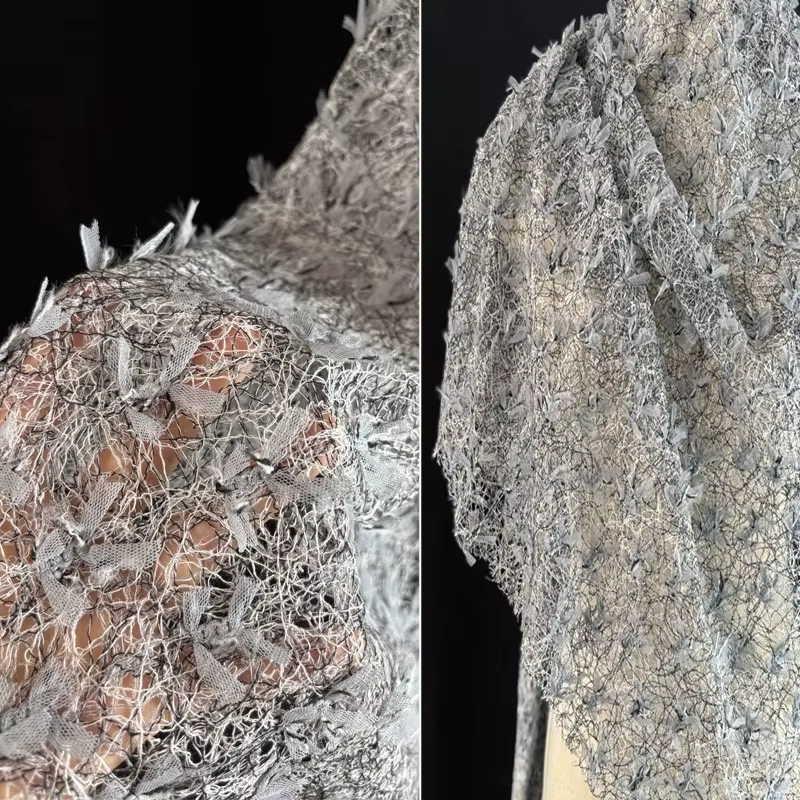 Rideaux en maille avec nœud brodé texturé irrégulier