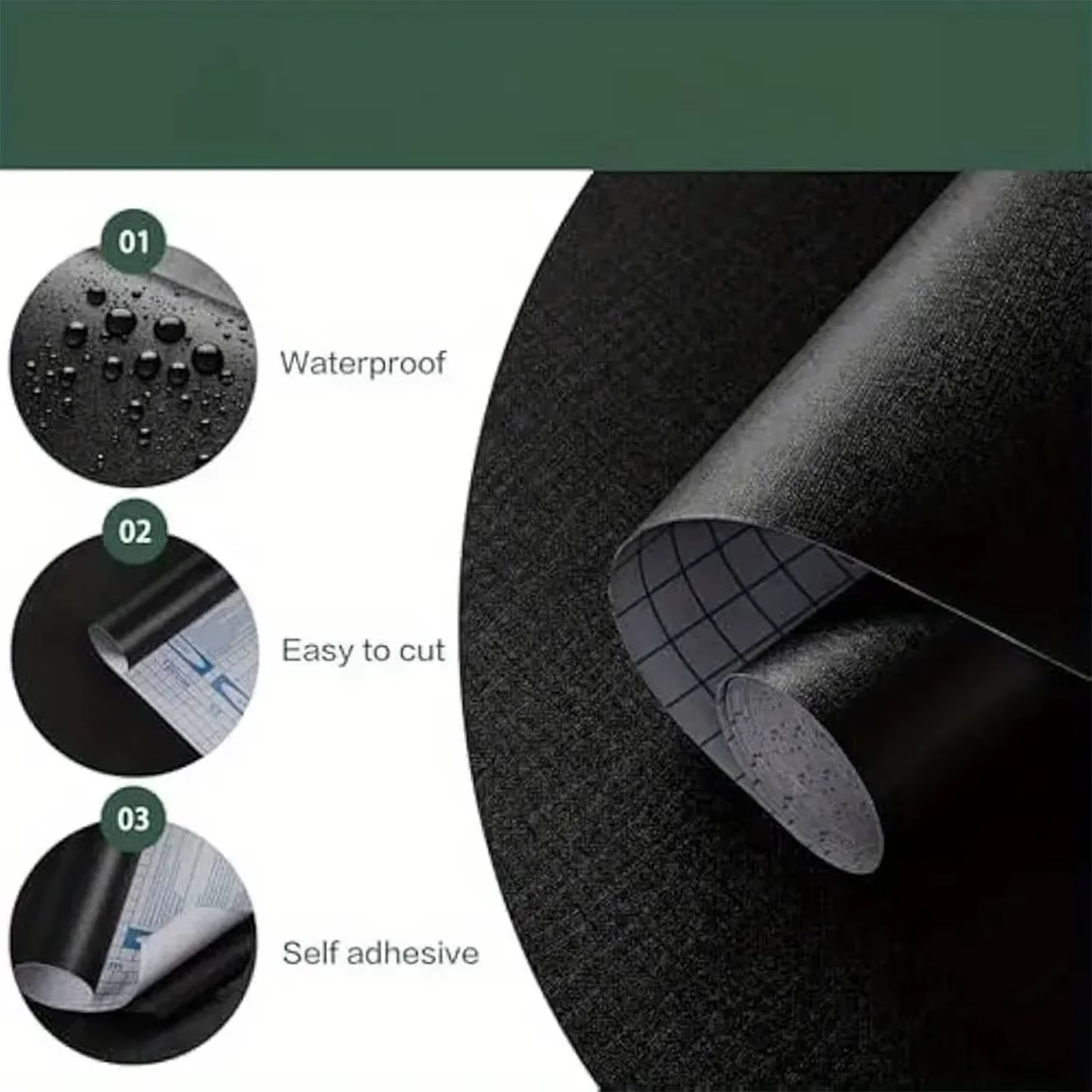 Papier peint auto-adhésif imperméable noir et film PVC semblable à la soie : idéal pour les démaquillants de salle de