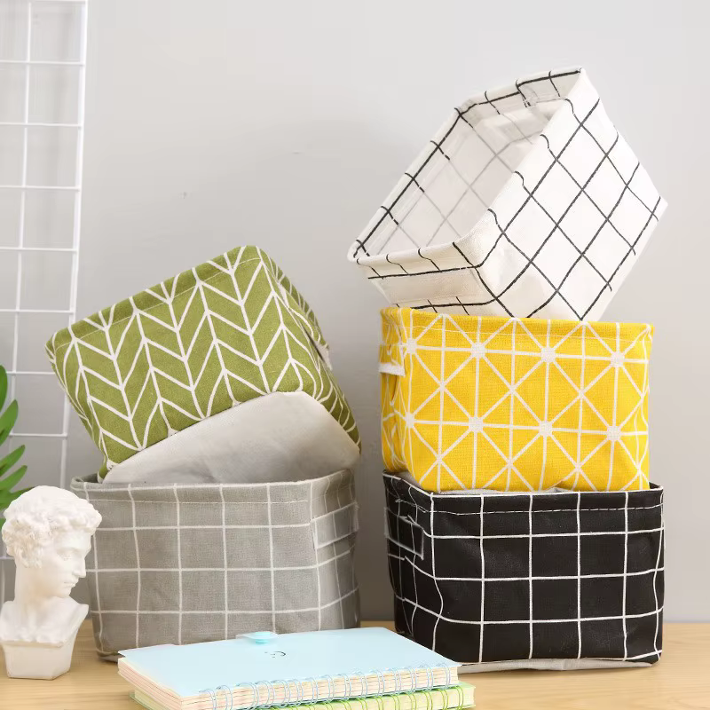 Panier de rangement Portable en coton et lin imprimé avec ceinture en tissu
