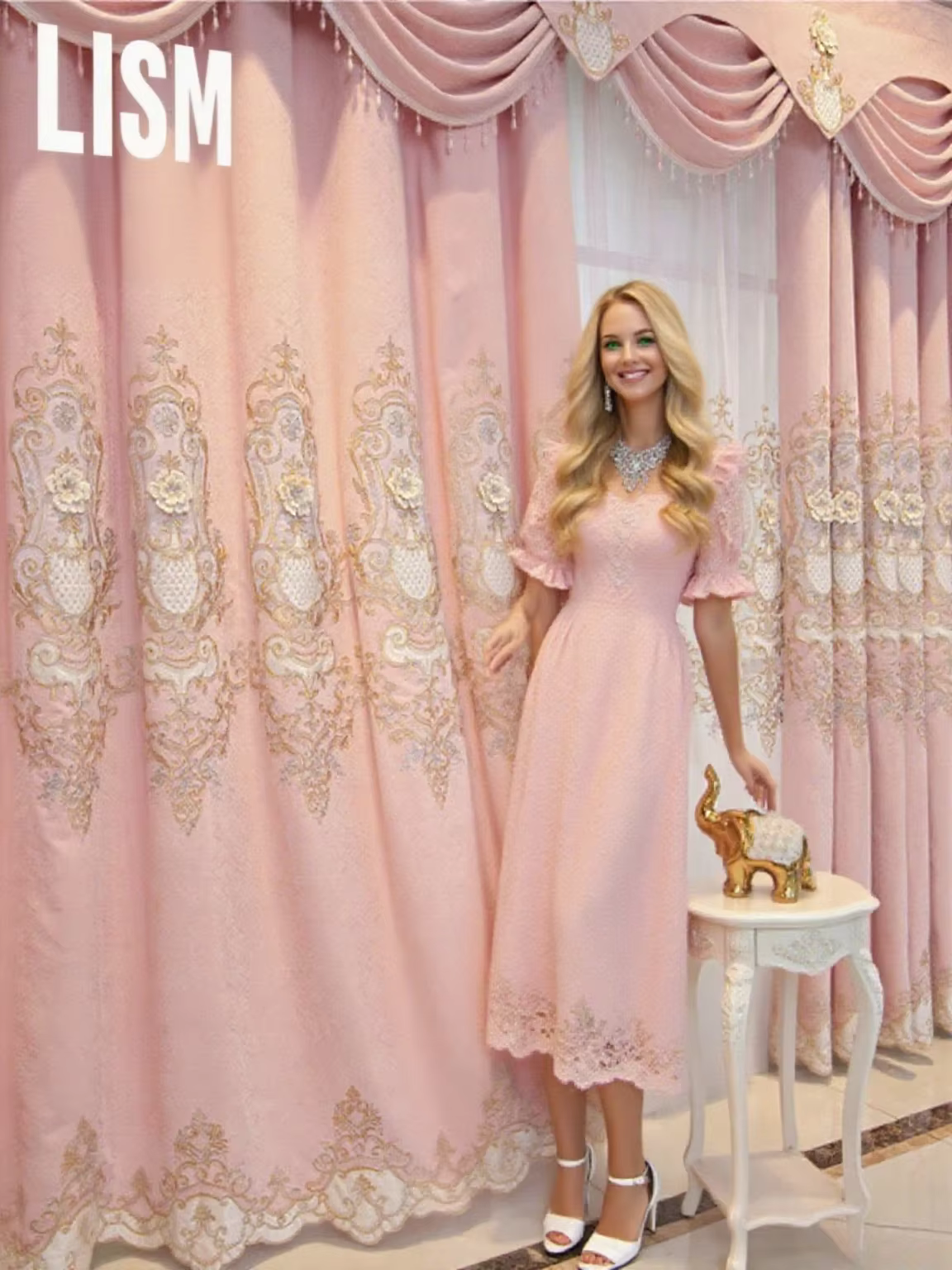 Rideaux européens en Chenille rose