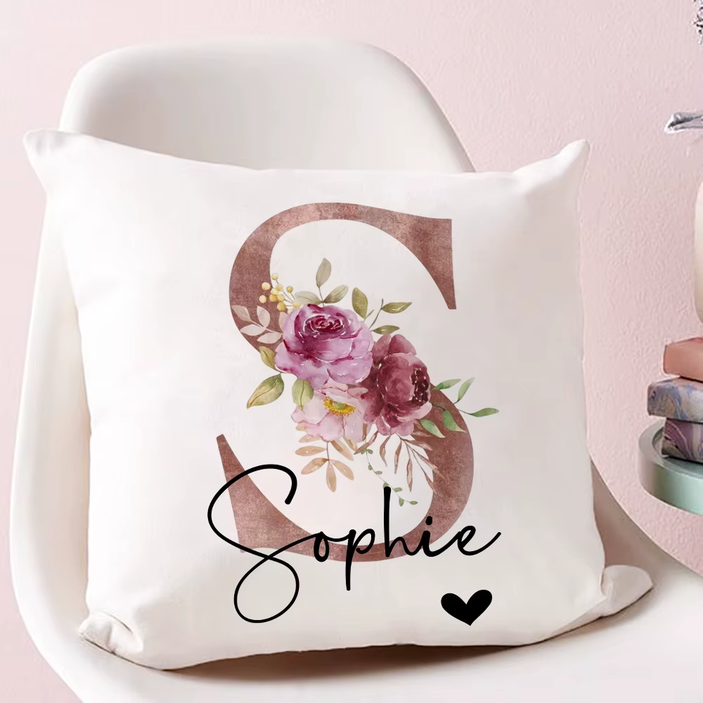 Juste de coussin personnalisée avec fleur initiale