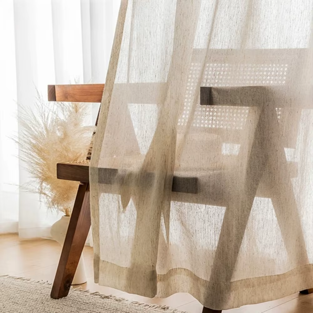 Rideaux transparents Beige aspect lin pour salon