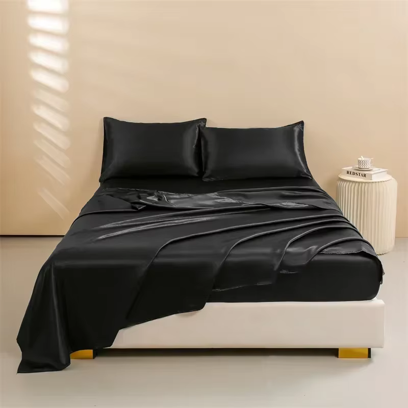 Draps de lit en satin, ensemble de draps Queen Size