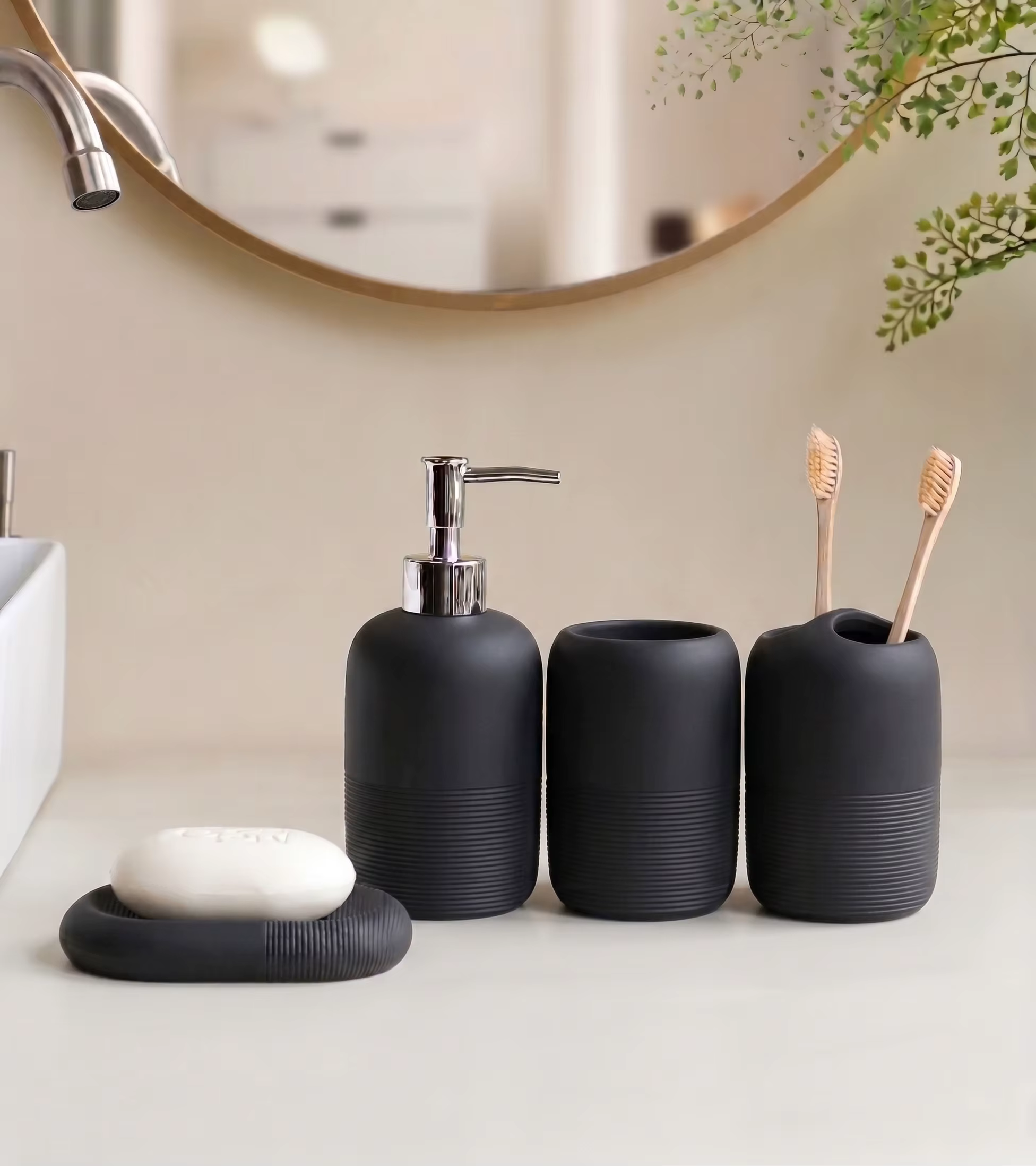 Ensemble d'accessoires de salle de bain modernes en résine de grès