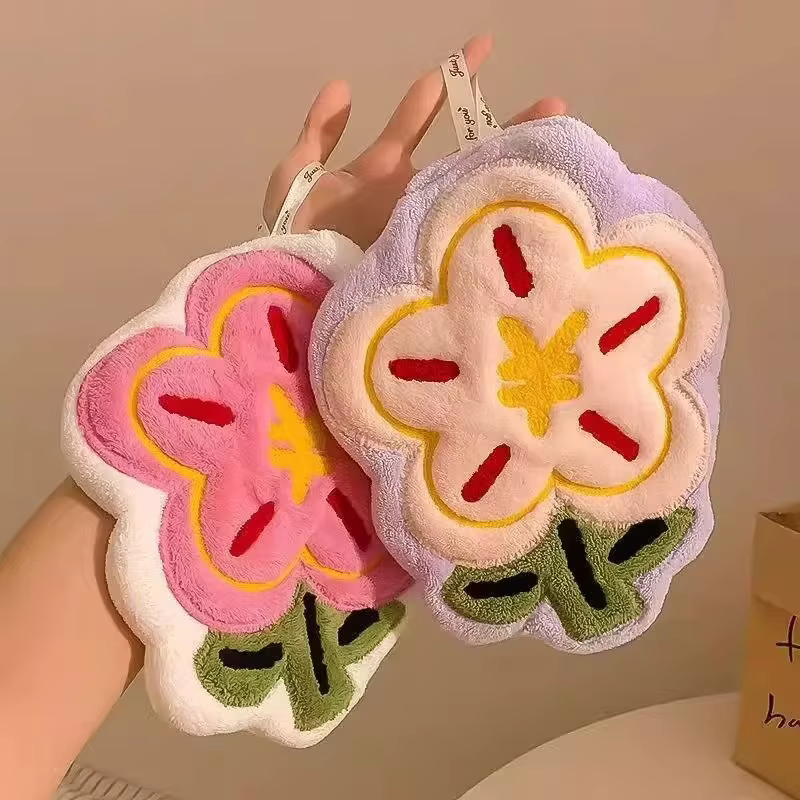 1 pièce 22x24cm Serviette de toilette en polaire corail motif fleur