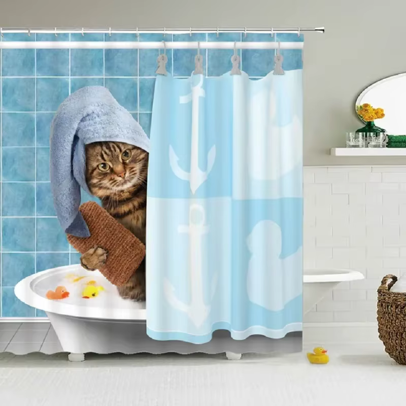 Rideaux De douche drôles rideau De salle De bain avec crochets décor imperméable mignon chat dinosaure