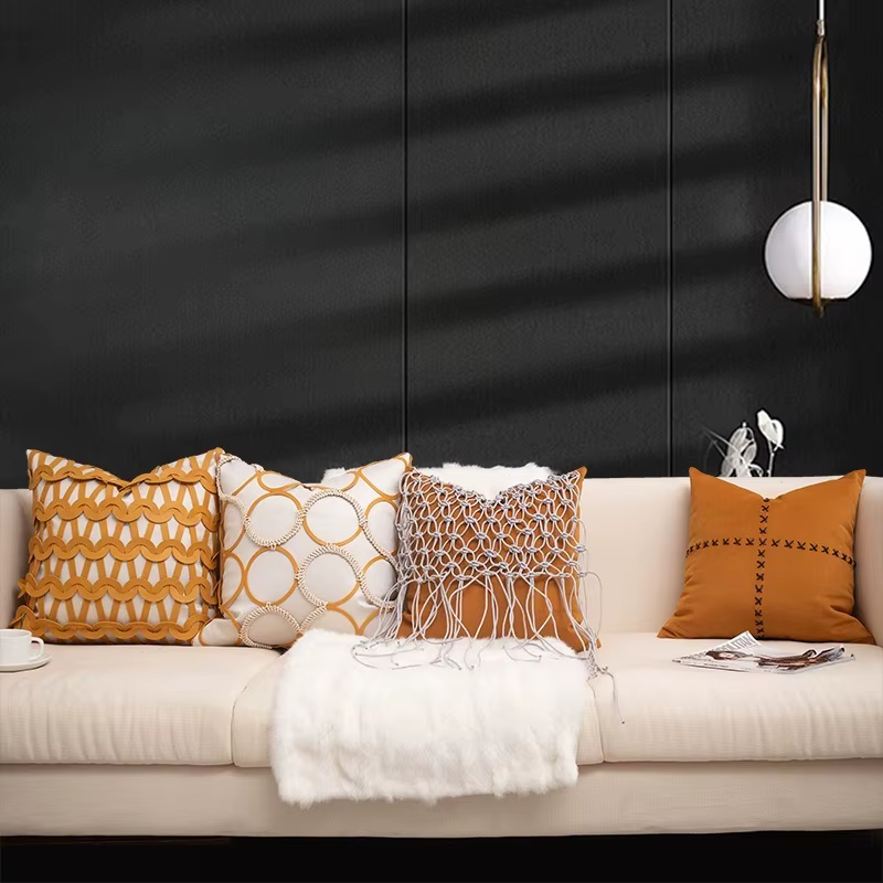 Housse de coussin Orange en tissu suédé