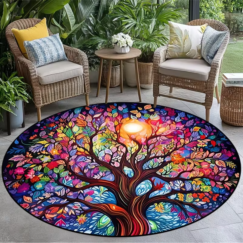 Tapis ronds à motif d'arbre de vie créatif rétro